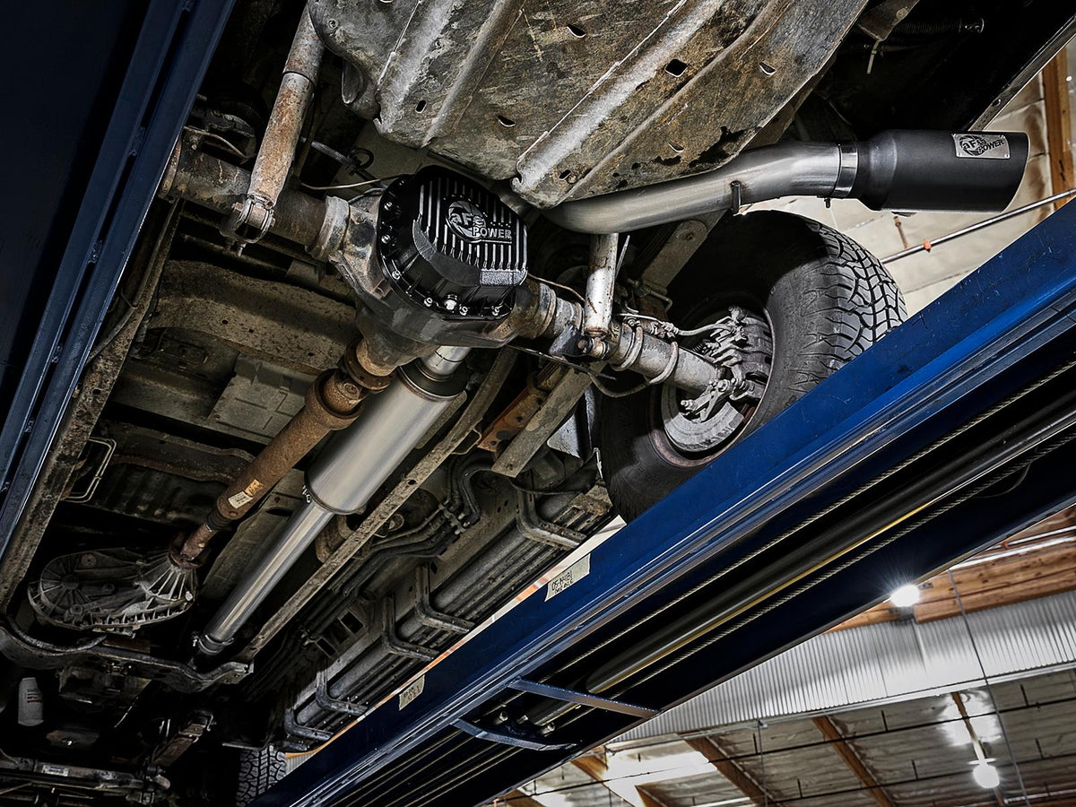 AFE Large Bore-HD 4 IN 409 Stainless Steel Turbo-Back Exhaust System w/ Black Tip (Ford Excursion 00-03 V8-7.3L (td)) - 49-43008-B
