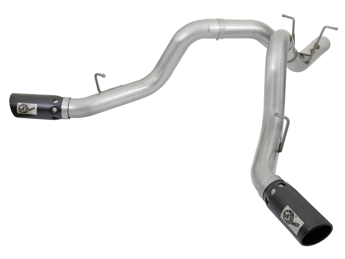 AFE ATLAS 4 IN Aluminized Steel DPF-Back Exhaust System w/ Dual Black Tip (2017-2019 Silverado 2500 HD, Silverado 3500 HD, Sierra 2500 HD, Sierra 3500 HD) - 49-04086-B
