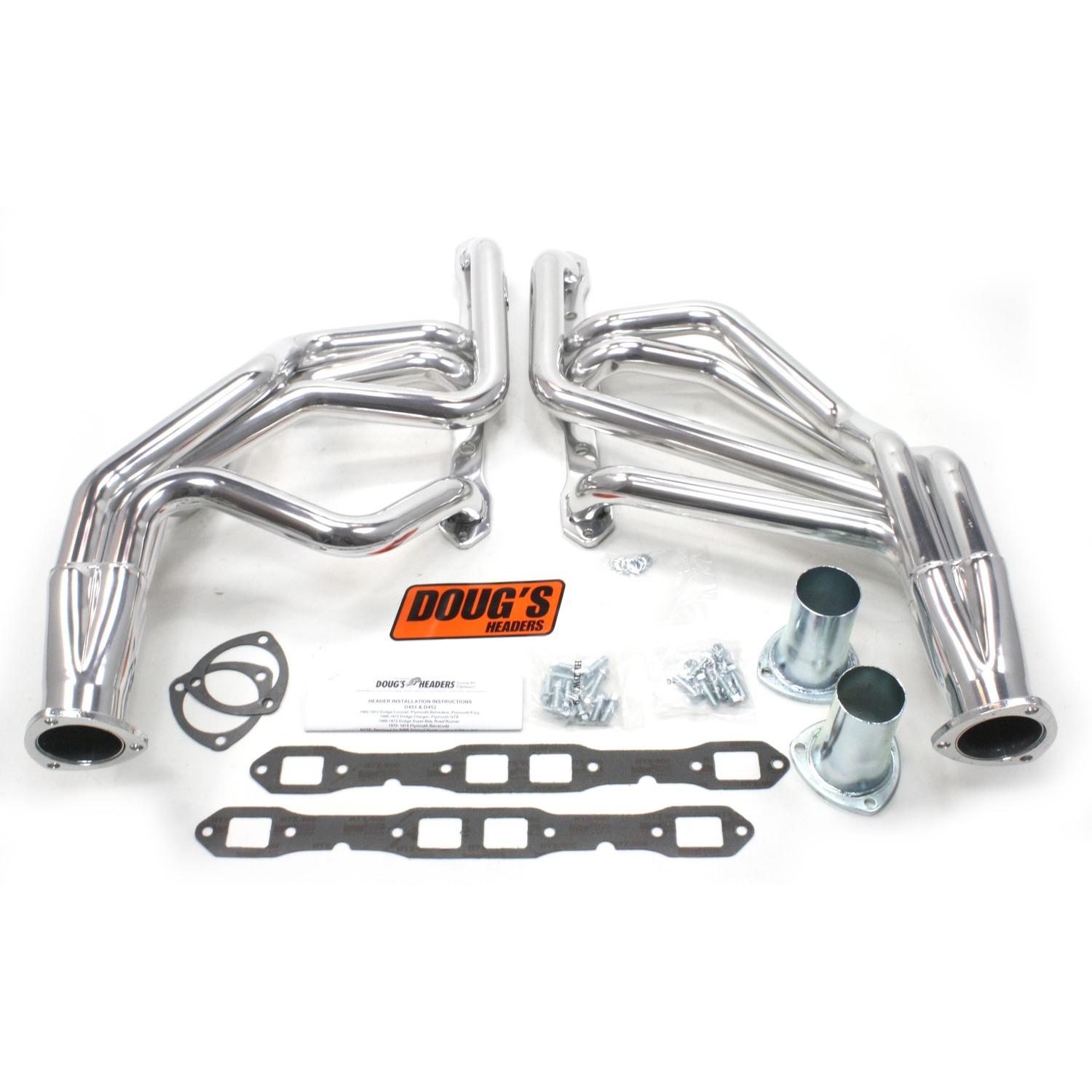 Doug's Long Tube Header 62-74 Various Mopar 383-400 'B' Motor 1 3/4" Primary 3" Collector Silver Ceramic Coated D451  - D451