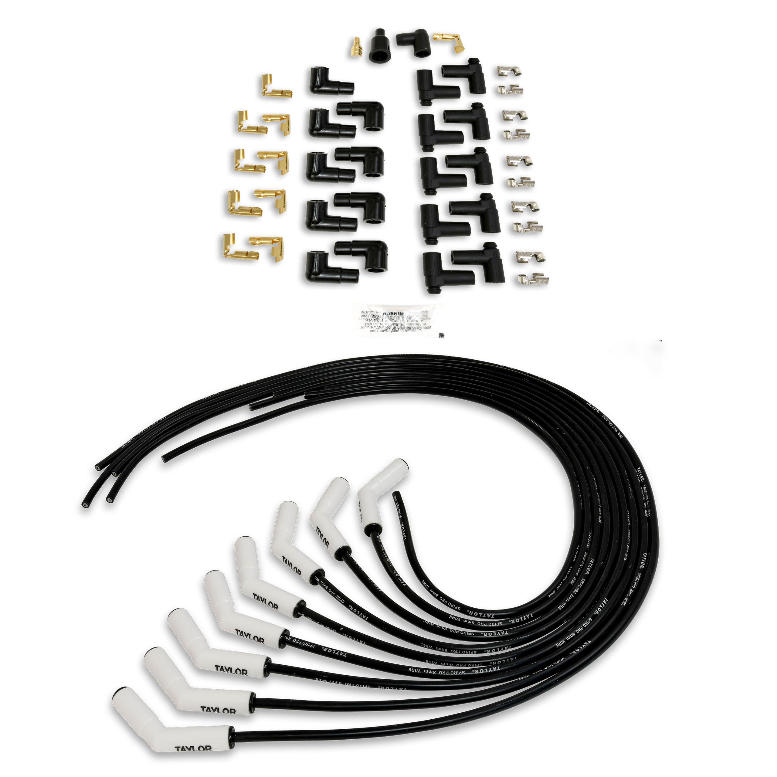TAYLOR CABLE 8mm Spiro Pro White Ceramic Boot Universal Wire Set 135? Black - 75053