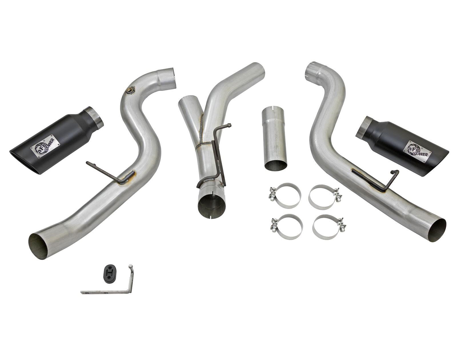 AFE Large Bore-HD 4 IN 409 Stainless Steel DPF-Back Exhaust System w/ Dual Black Tip (2016-2016 Silverado 2500 HD, Silverado 3500 HD, Sierra 2500 HD, Sierra 3500 HD) - 49-44080-B