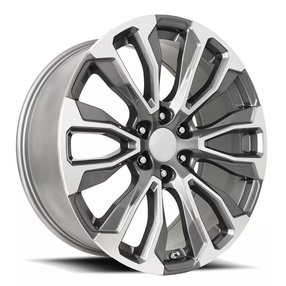 Factory Reproductions 22X9 6X5.5 +28 HB 78.1 GMC DENALI 12 SPOKE REPLICA WHEEL GREY/MACH FACE WITH CAP - 203290286510