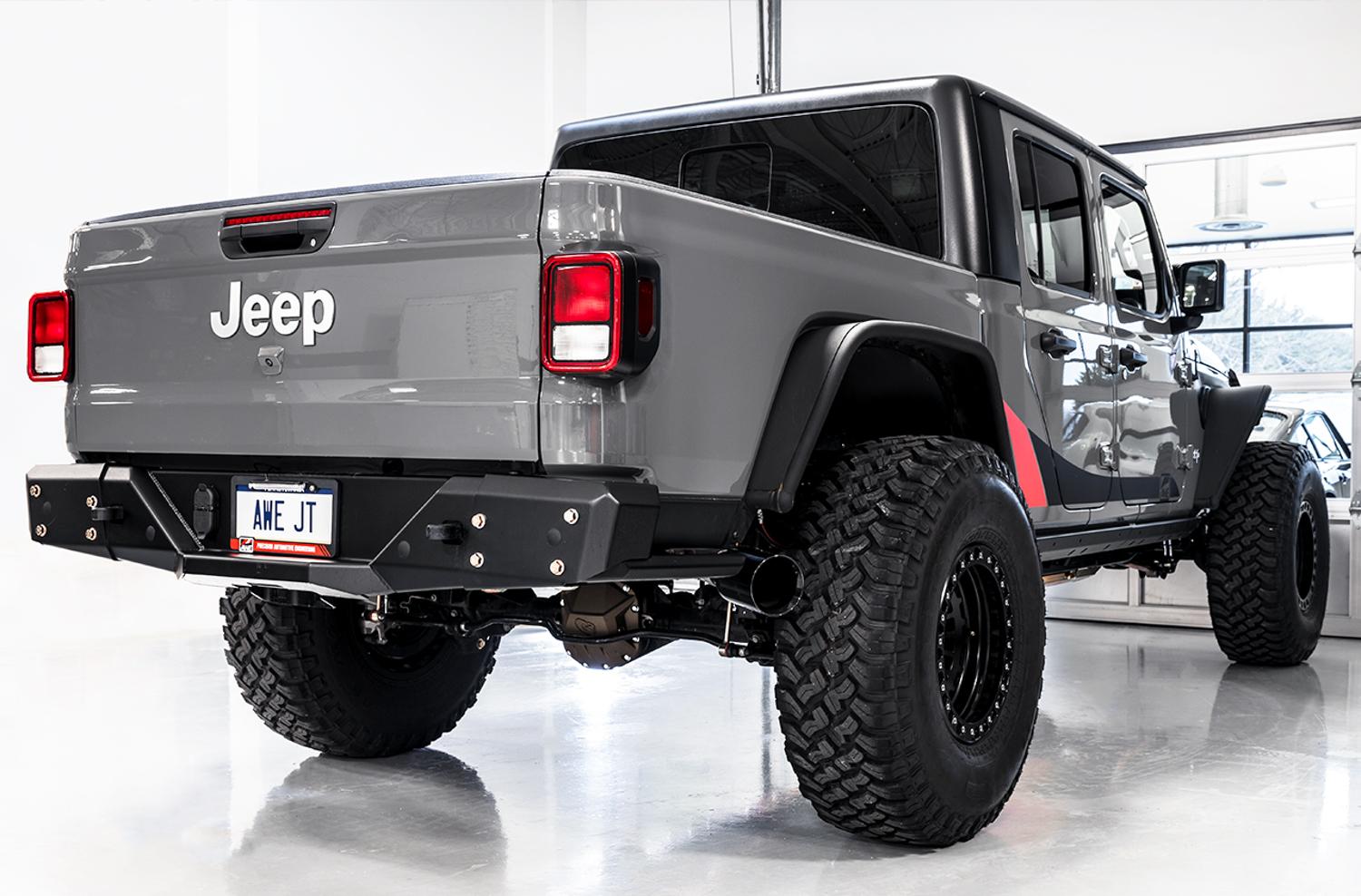 AWE Tread Edition Catback Dual Exhaust for Jeep JT 3.6L - Diamond Black Tips (2020-2021 Jeep Gladiator) - 3015-33101