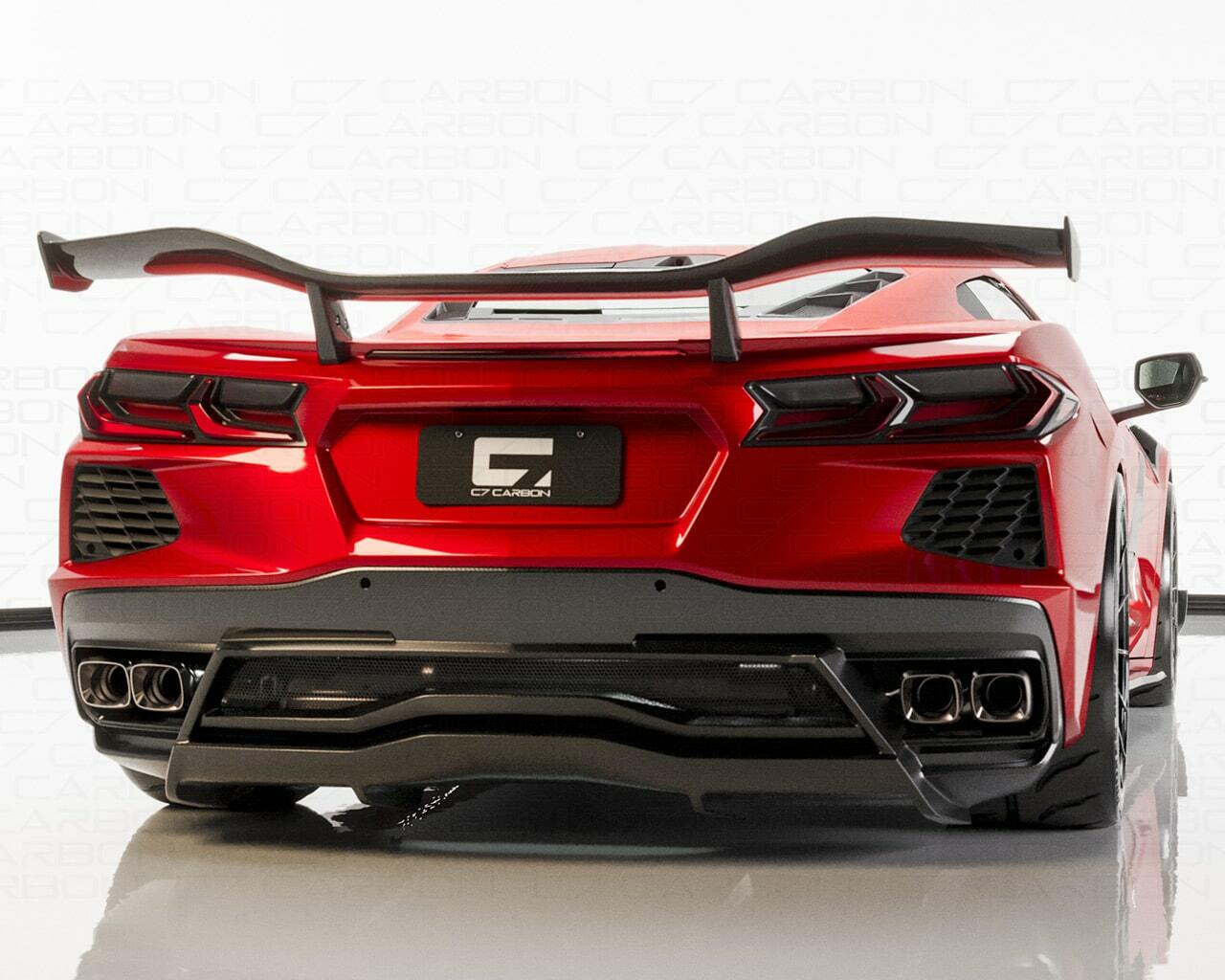C7 Carbon C8 Stingray Z06 Style Chassis Mounted Rear Wing Without Duckbill - Painted Carbon Flash - C8-3F2-4