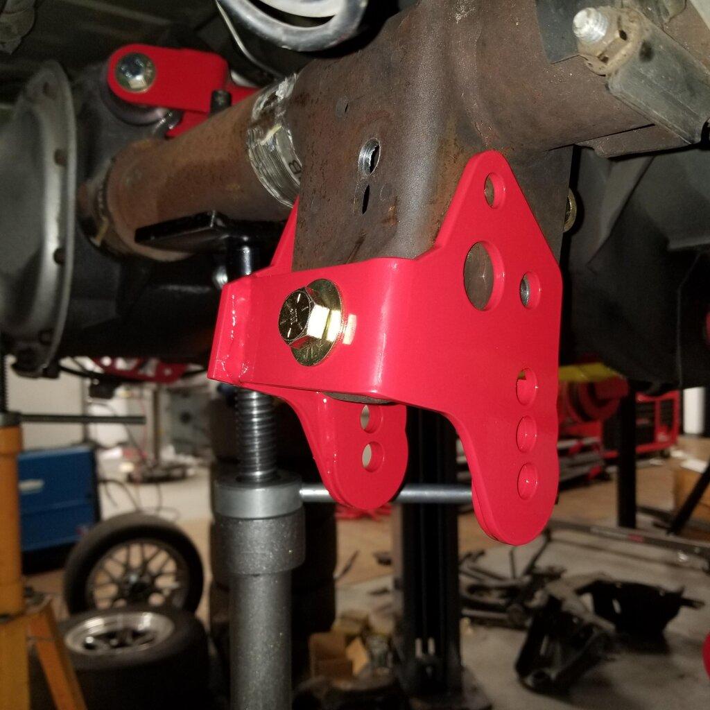 BMR CAB740R 1979-2004 Mustang Lower Bolt-In Lower Control Arm Relocation Brackets (Red)