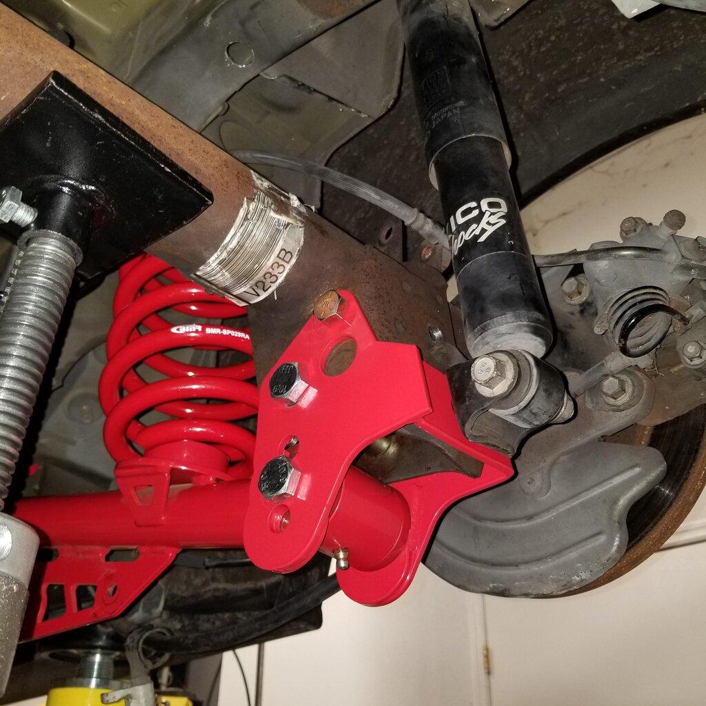 BMR CAB740R 1979-2004 Mustang Lower Bolt-In Lower Control Arm Relocation Brackets (Red)