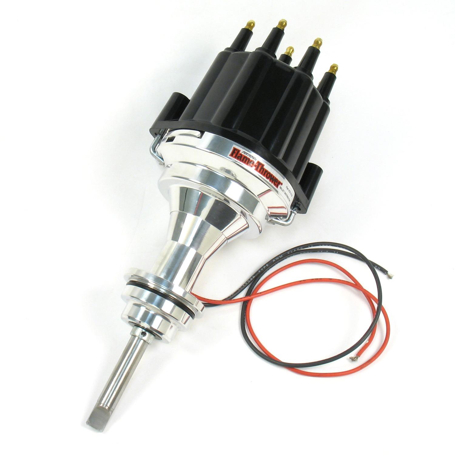 Pertronix Flame-Thrower Billet Distributor With Ignitor Iii Electronics For Mopar 273-360 Engines. Non Vacuum Advance With Black Male Style Cap. - D7141810