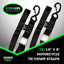 Rhino USA Rhino Usa 1.5" X 8' Cambuckle Motorcycle Tiedown Straps 2-Pack (Black) - G-CAMSOFT-2PK