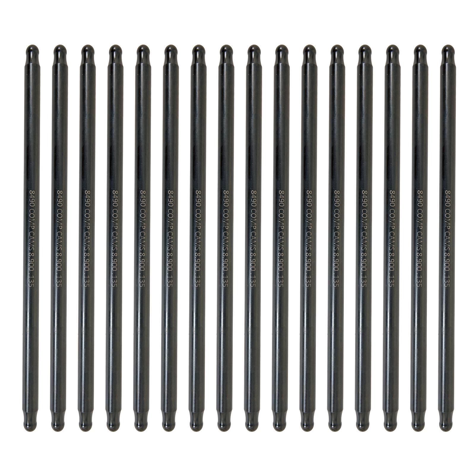 Comp Cams Hi-Tech One-Piece 8.900" Long, .135" Wall, 3/8" Diameter Pushrod Set - 8490-16