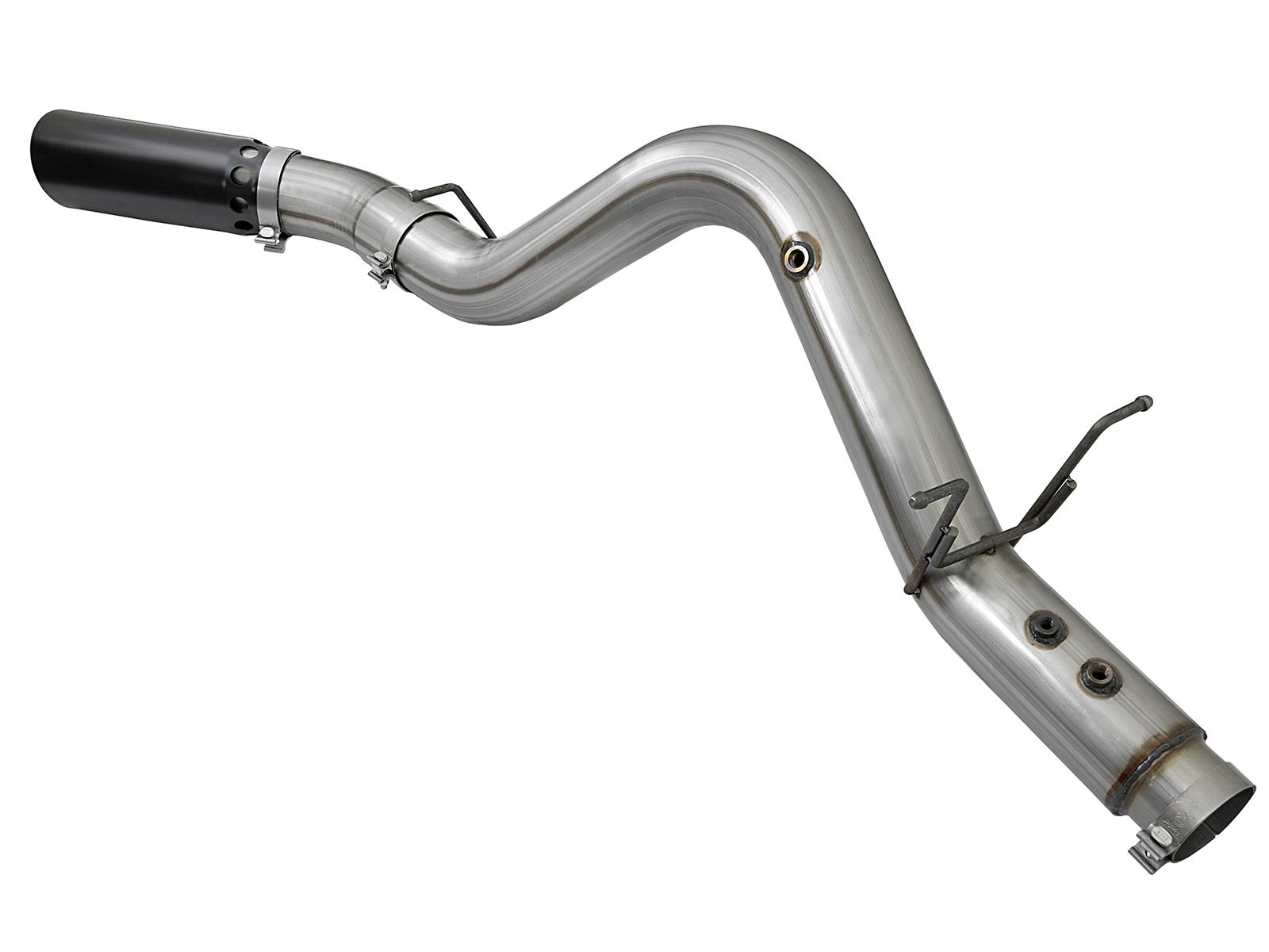 AFE Large Bore-HD 4 IN 409 Stainless Steel DPF-Back Exhaust System w/Black Tip (2017-2019 Silverado 2500 HD, Silverado 3500 HD, Sierra 2500 HD, Sierra 3500 HD) - 49-44085-B