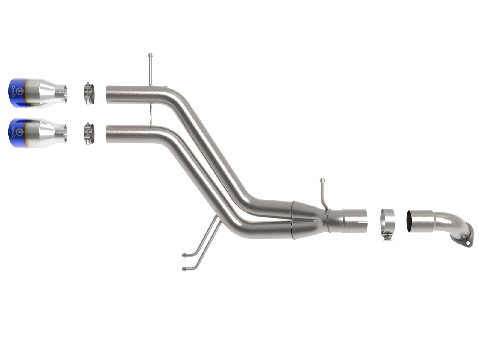 AFE Takeda 3 IN to 2-1/2 IN 304 Stainless Steel Axle-Back Exhaust w/ Blue Flame Tip (2013-2017 Veloster) - 49-37019-L