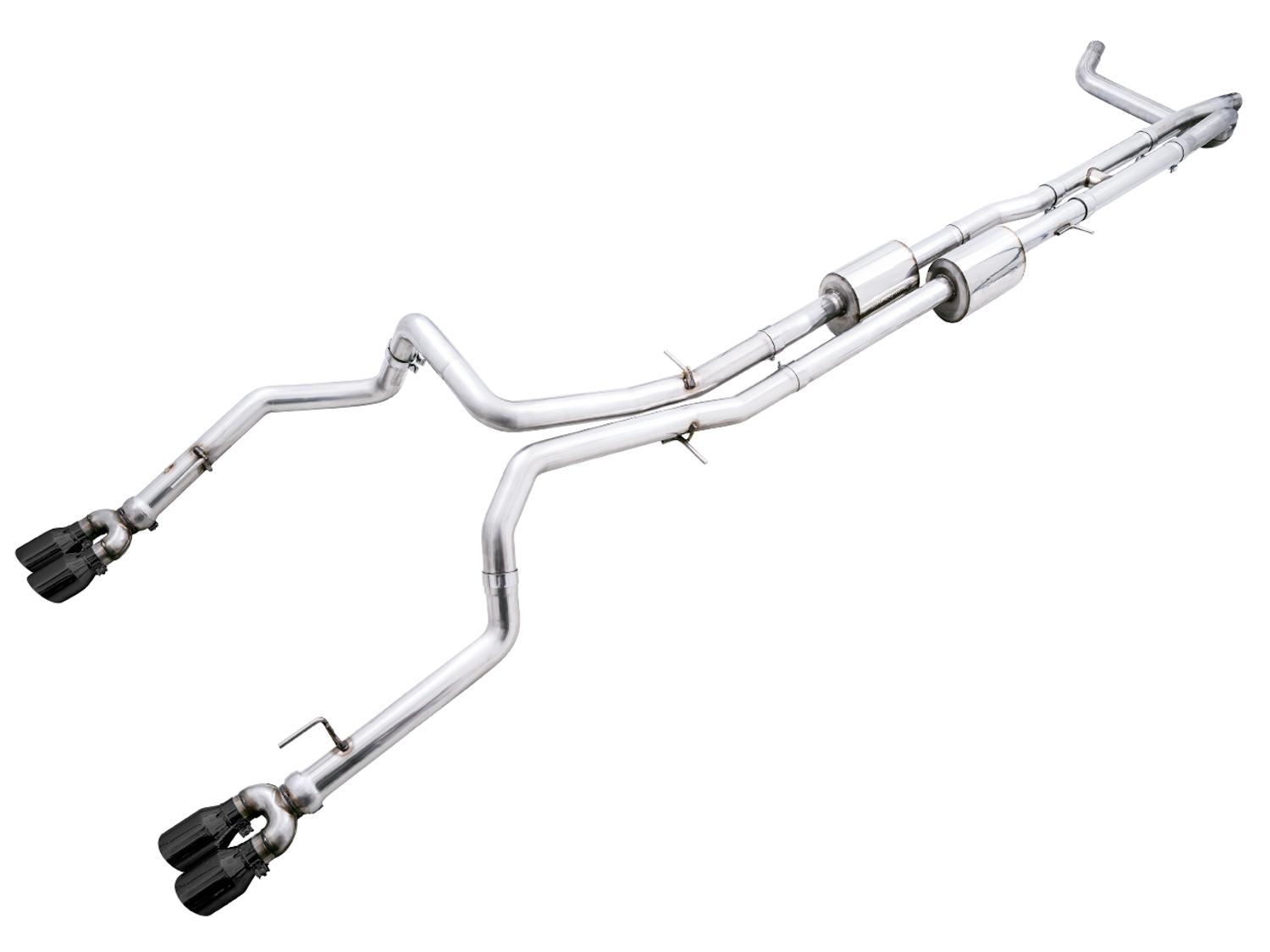 AWE 0FG Catback Split Rear Exit Exhaust for 4th Gen Silverado/Sierra 1500 6.2L (With Bumper Cutouts) - Quad Diamond Black Tips - 3015-43204
