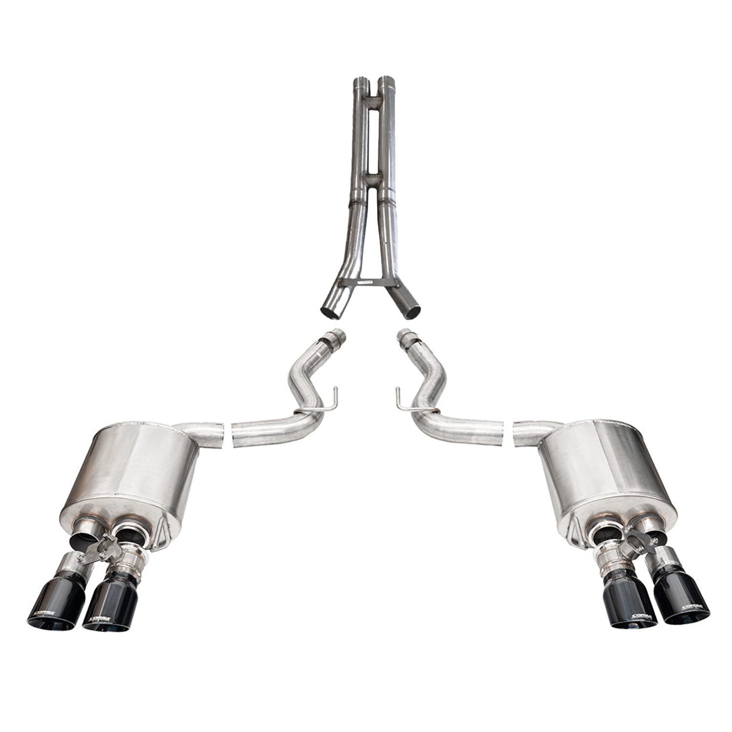 Corsa Performance 3.0" Sport+ Cat-Back Exhaust: HH-Pipe with 4.0" Black PVD Slash Cut Tips - (2024-2026 Mustang GT Coupe w/ Active Exhaust) - 21261BLK-14502