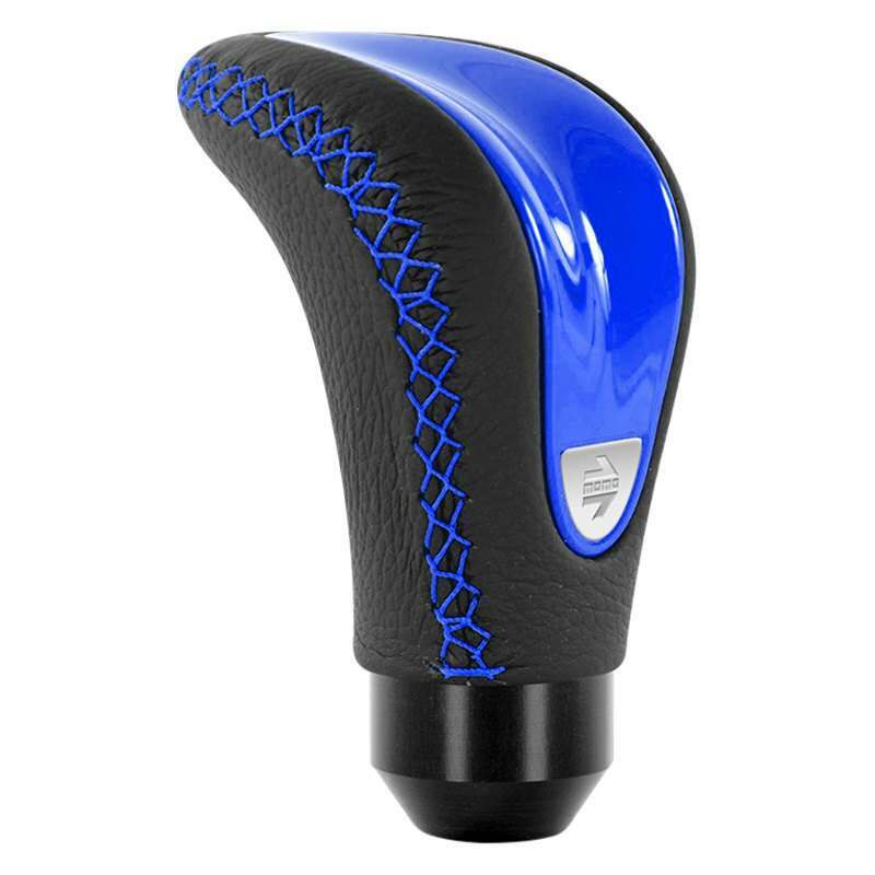 Momo Shift Knob - Combat Evo, Black Leather, Blue Insert, Blue Stitching - CTEBLU