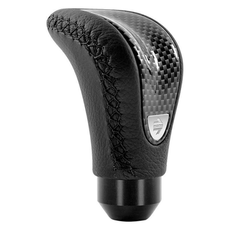 Momo Shift Knob - Combat Evo, Black Leather, Carbon Effect Insert, Black Stitching - CTECBN