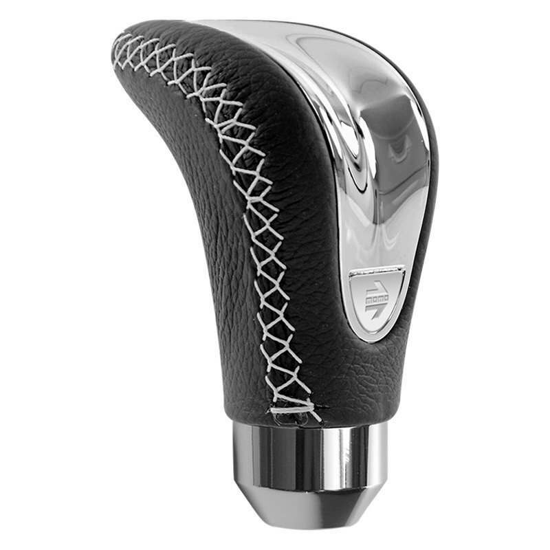 Momo Shift Knob - Combat Evo, Black Leather, Chrome Insert, Silver Stitching - CTECHR