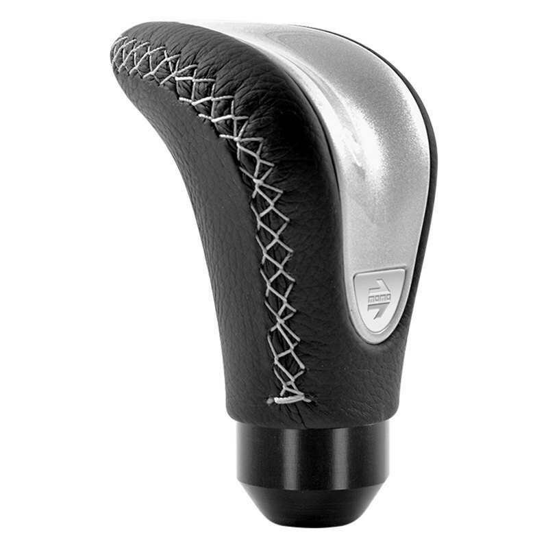 Momo Shift Knob - Combat Evo, Black Leather, Silver Insert, Silver Stitching - CTESIL