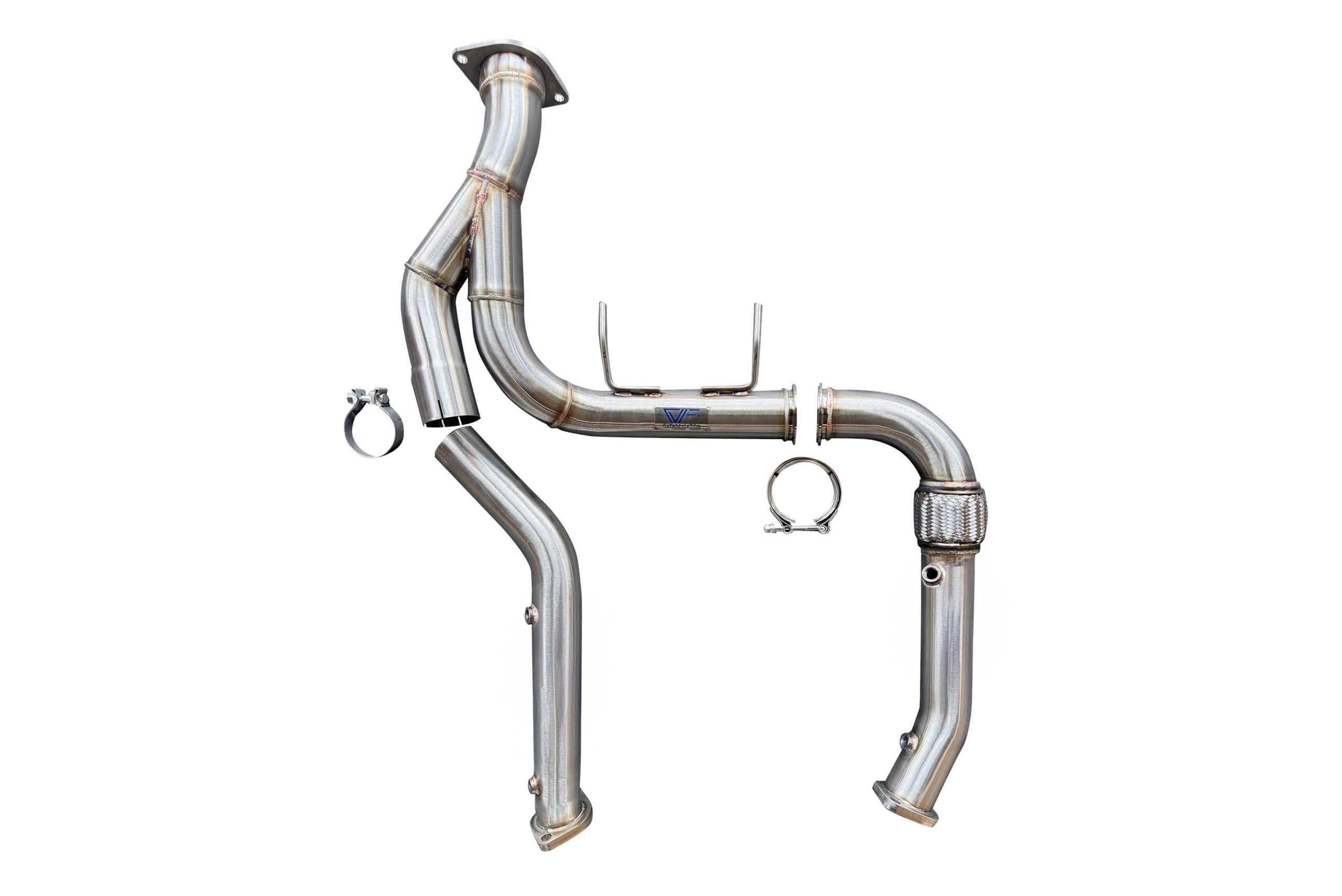 CV Fab Stainless Steel Race Downpipes (2021-2023 Ford F-150 3.5L engines NON-RAPTOR) - FF352124UNC