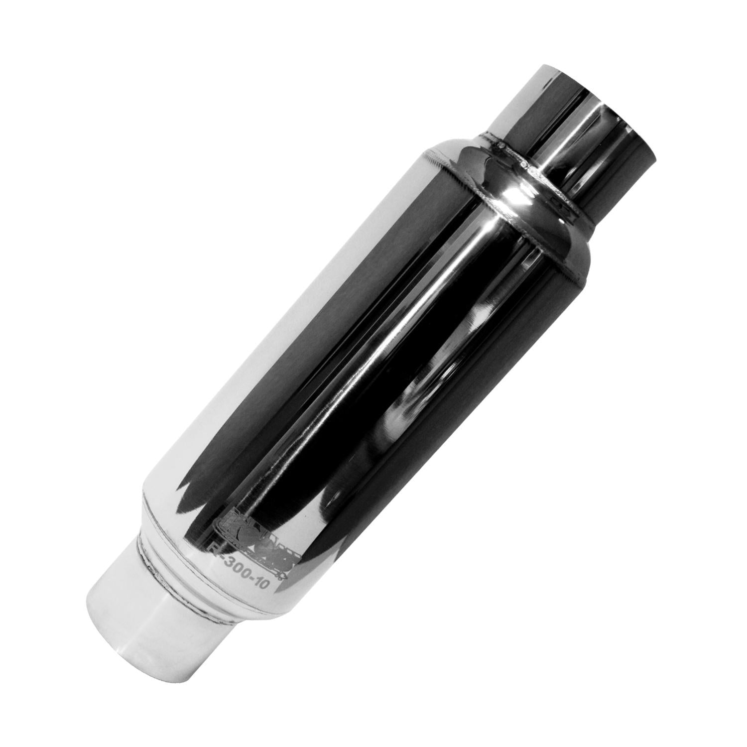 Kooks 3” Round Muffler 10” Long Body.  Polished Stainless Steel. - R300-10