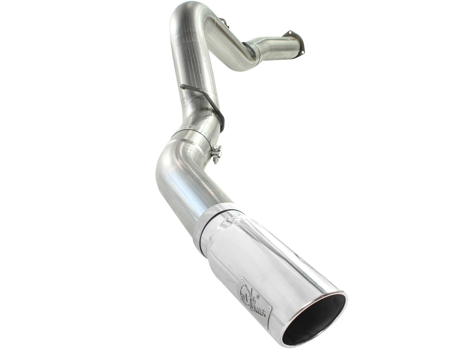 AFE Large Bore-HD 5 IN 409 Stainless Steel DPF-Back Exhaust System w/Polished Tip (2007-2010 Silverado 2500 HD, Silverado 3500 HD, Sierra 2500 HD, Sierra 3500 HD) - 49-44040-P
