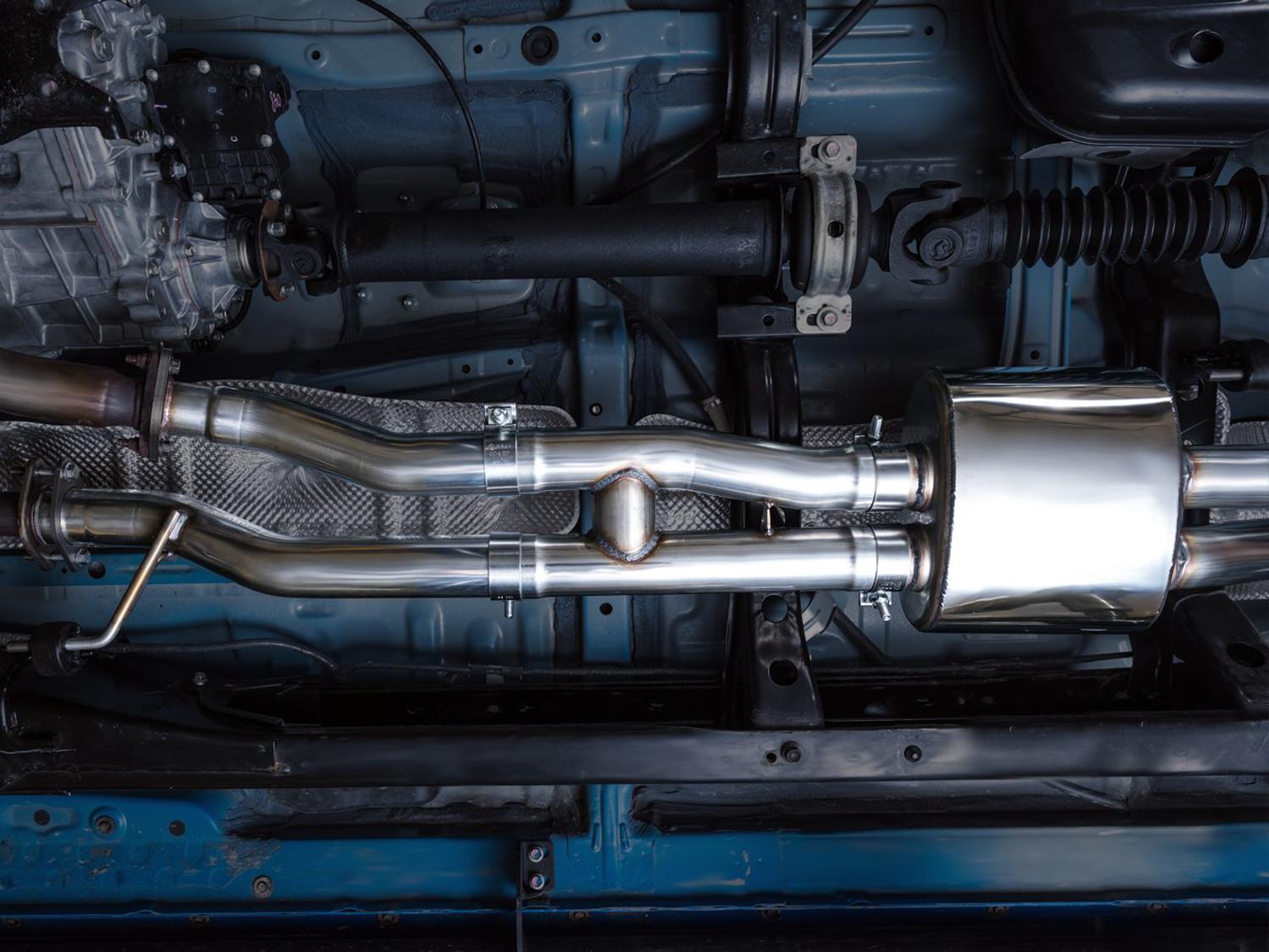 AWE 0FG Exhaust w/ Bashgaurd - Dual Diamond Black Tips (2016-2023 Tacoma 3.5L) - 3015-33826