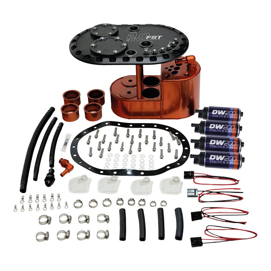 DeatschWerks 2.0L Staged Fuel Cell Surge Tank with 4 DW200 Fuel Pumps, Universal - 6-201-20FST