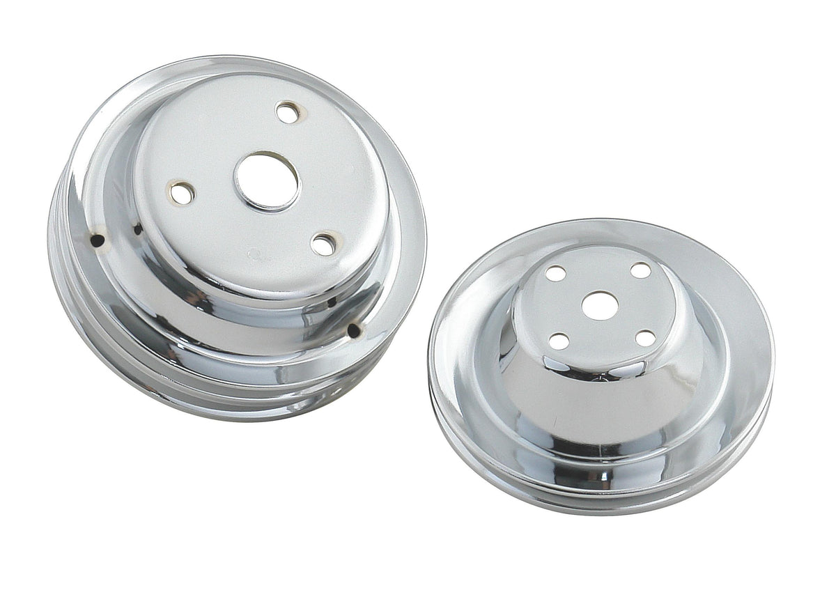 Mr. Gasket Chrome Pulley Set - Single Groove Upper, Double Groove Lower.  - 4962