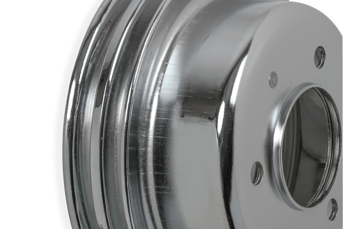 Mr. Gasket Chrome Crankshaft Pulley - Double Groove.  - 8830MRG