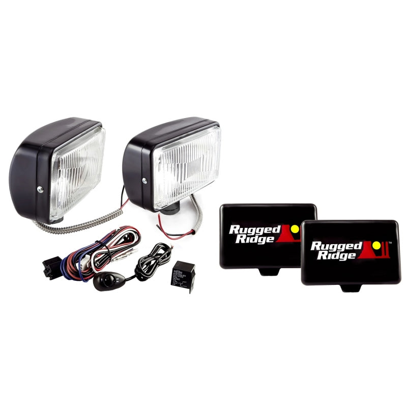 Rugged Ridge Light Kit Halogen 5 Inch X 7 Inch Black Steel Housing 2 Piece - 15207.55