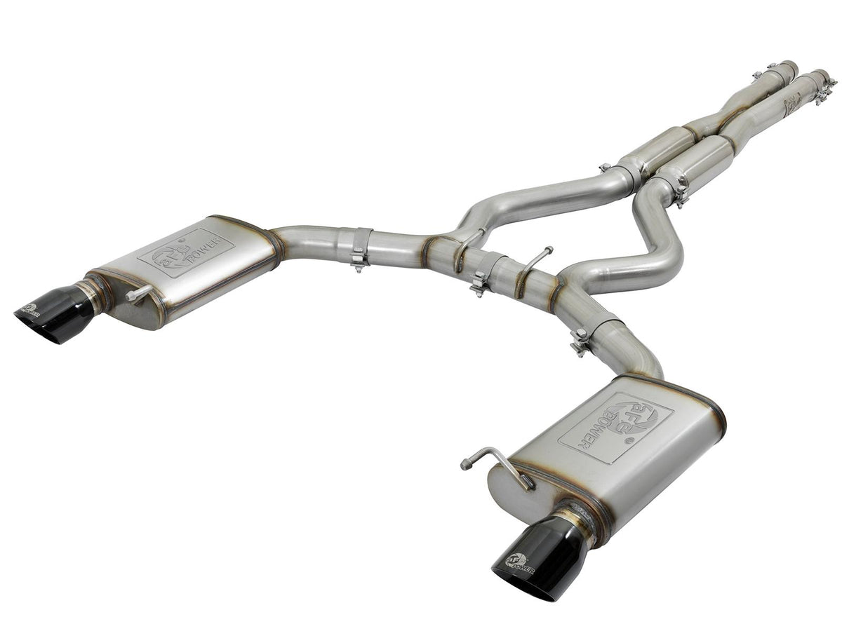 AFE MACH Force-Xp 304 Stainless Steel Cat-Back Exhaust w/ Resonator Black Tip (2015-2017 Mustang) - 49-33087-B