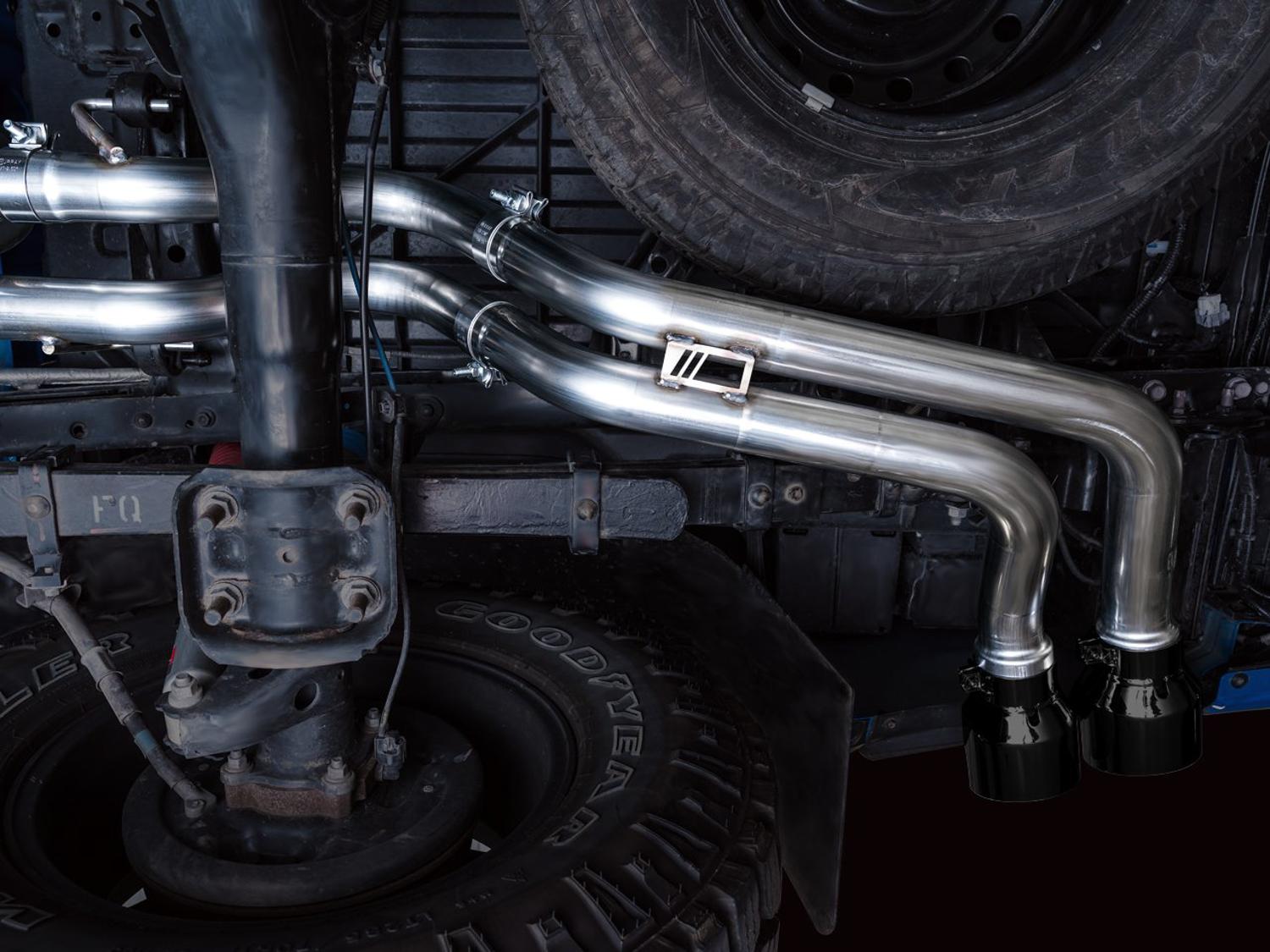 AWE 0FG Exhaust w/ Bashgaurd - Dual Diamond Black Tips (2016-2023 Tacoma 3.5L) - 3015-33826