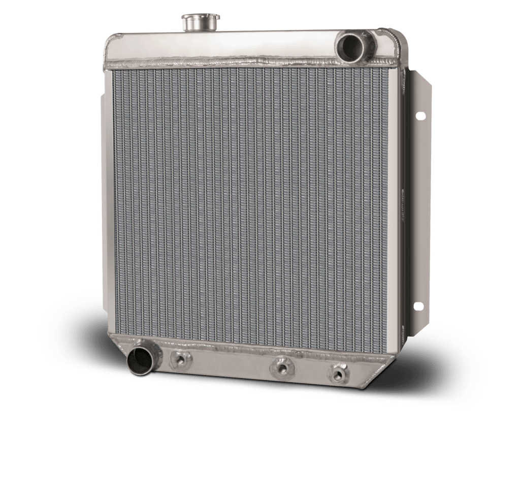 AFCO Aluminum Satin Radiator 1964 1/2-66 Mustang Passenger Outlet With Transcooler AFCO - 81276-S-NA-Y