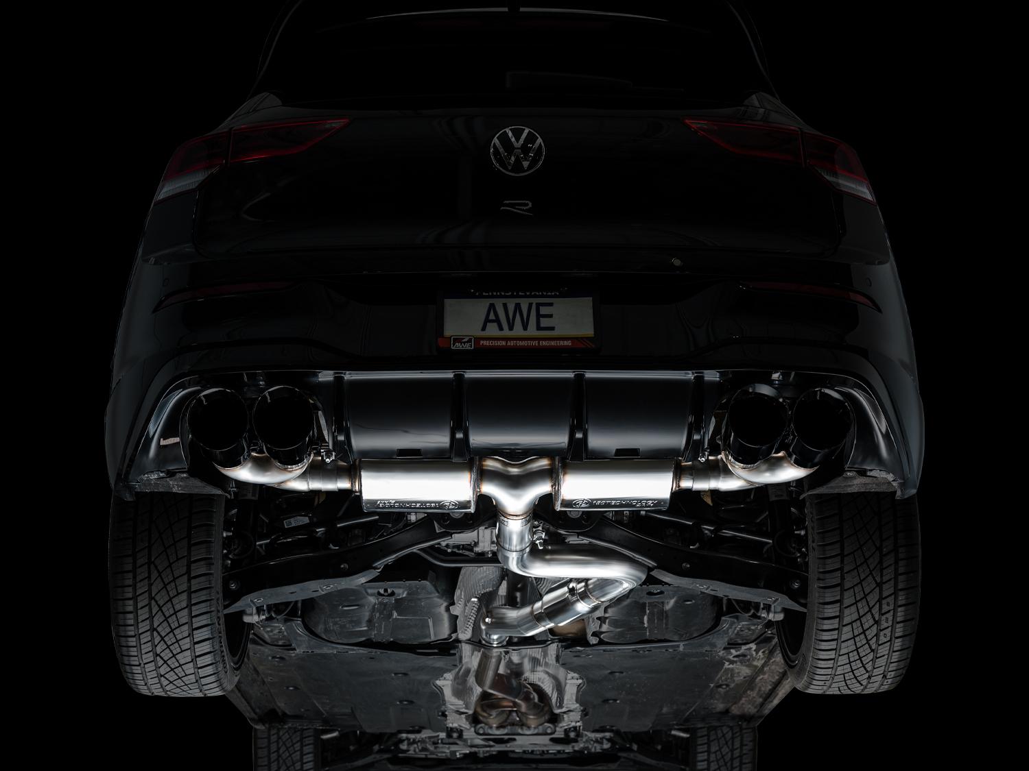 AWE Touring Edition Exhaust for Volkswagen MK8 Golf R - Diamond Black Tips - 3015-43658