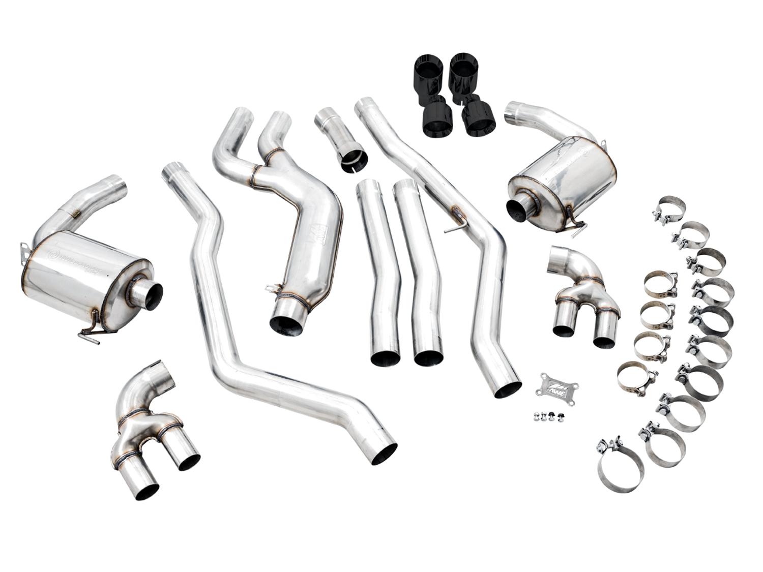 AWE Non-Resonated Touring Edition Exhaust for G20 M340i - Diamond Black Tips (2019+ 3 Series) - 3015-43156