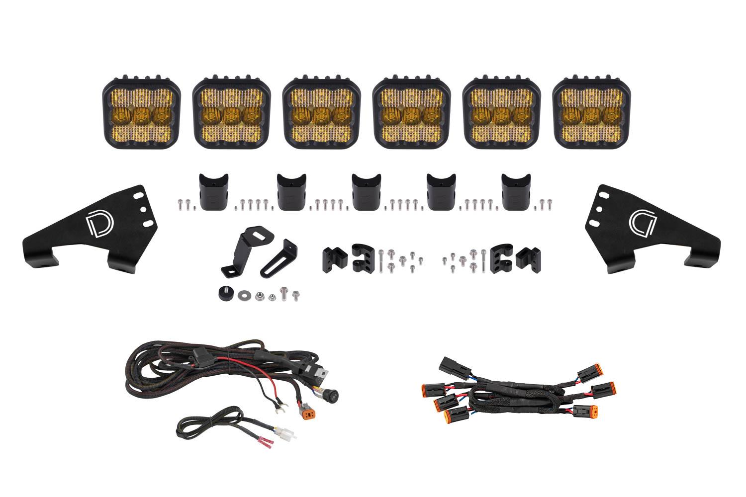 Diode Dynamics 20-Present Polaris RZR SS5 Sport CrossLink Roof Yellow Combo Lightbar Kit - DD7631