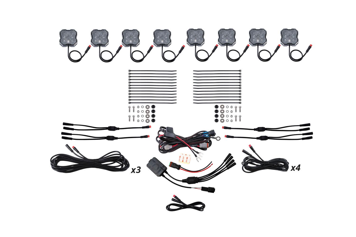 Diode Dynamics RGBW Rock Light Installer Kit w/Controller (8-pack) - DD7744C