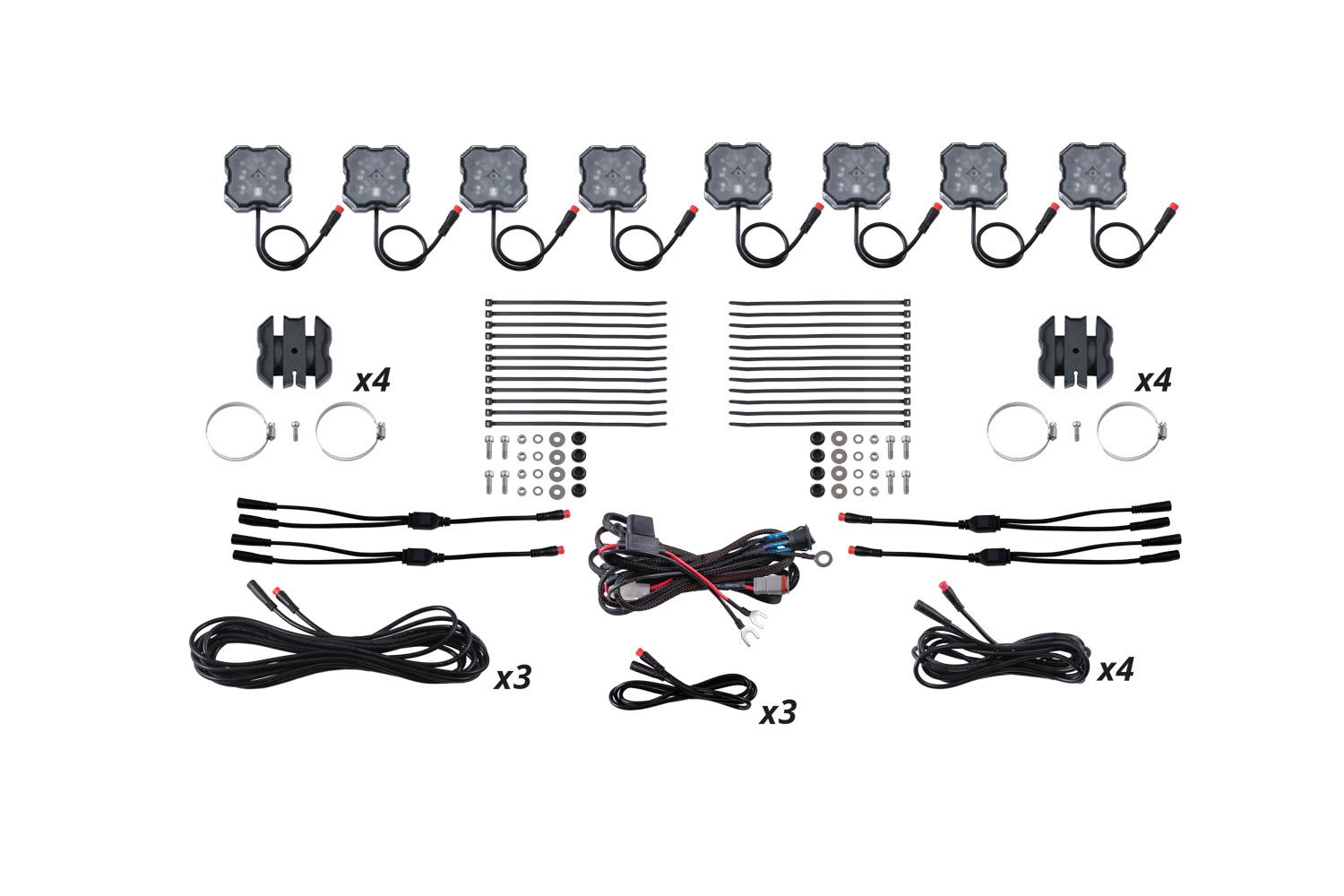 Diode Dynamics Stage Series SXS Rock Light Installer Kit, RGBW M8 (8-pack) - DD7753