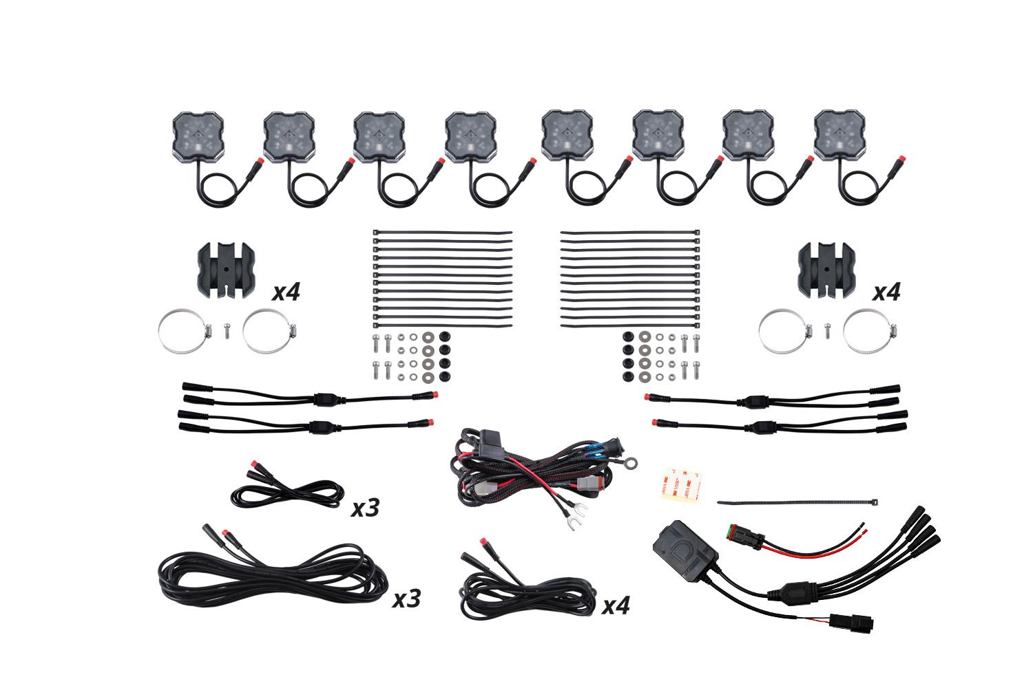 Diode Dynamics Stage Series SXS Rock Light Installer Kit, RGBW M8 w/Controller (8-pack) - DD7753C