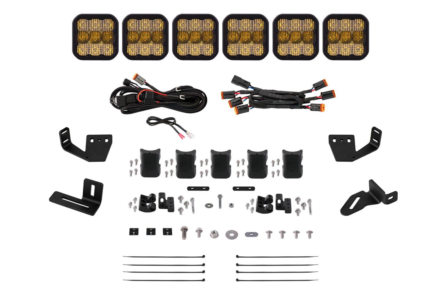 Diode Dynamics SS5 6-Pod CrossLink Mounting Kit for Prinsu/Sherpa Roof Racks, Sport Yellow Combo - DD7817