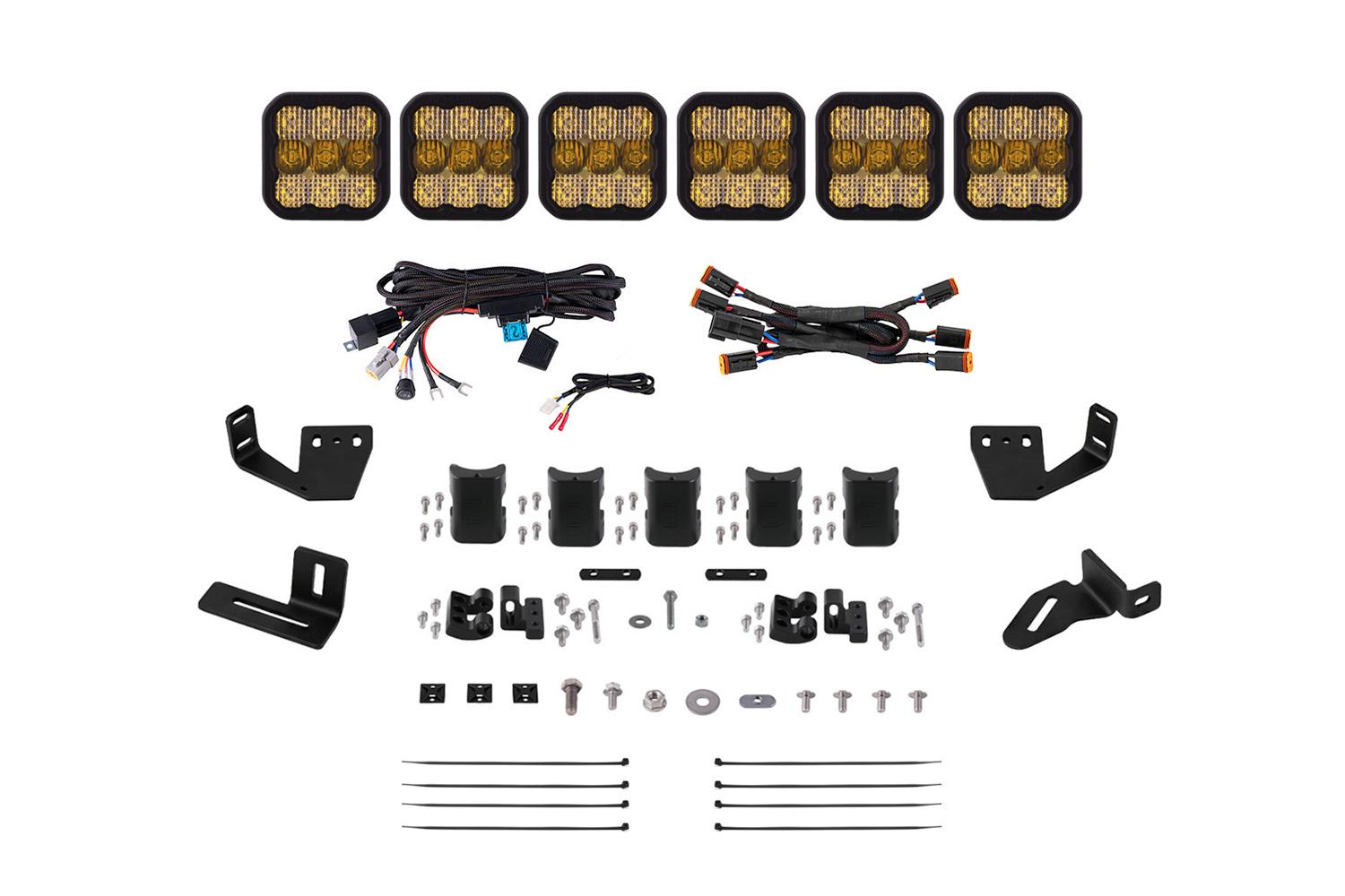 Diode Dynamics SS5 6-Pod CrossLink Mounting Kit for Prinsu/Sherpa Roof Racks, Pro Yellow Combo - DD7821