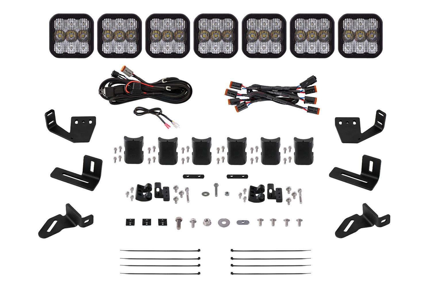Diode Dynamics SS5 7-Pod CrossLink Mounting Kit for Prinsu/Sherpa Roof Racks, Sport White Combo - DD7824