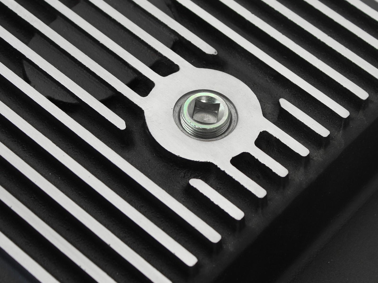 aFe POWER Transmission Pan Black w/ Machined Fins (2011-2021 F-250 Super Duty, F-250 Super Duty, F-350 Super Duty, F-350 Super Duty) - 46-70182