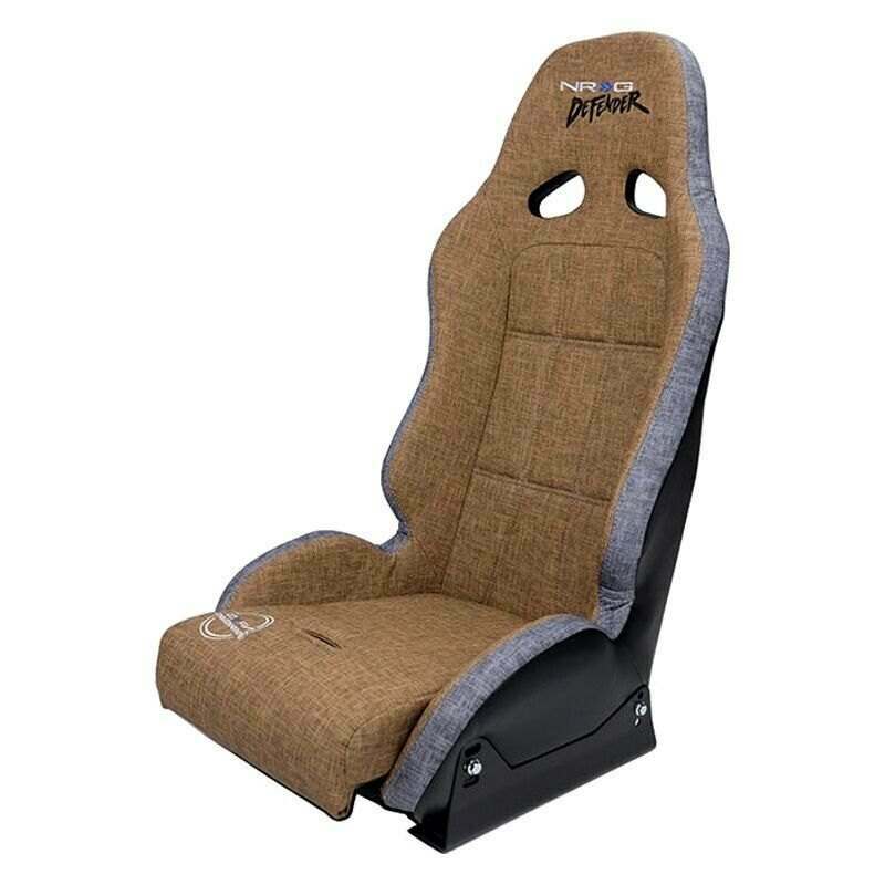 NRG Defender water resistant steel frame suspension seats Brown with Grey trim w/ Defender logo w/ Side mount bracket - DF-100BR-S