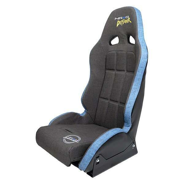NRG Defender water resistant steel frame suspension seats Grey with Blue trim w/ Defender logo w/ Side mount bracket - DF-100GY-S