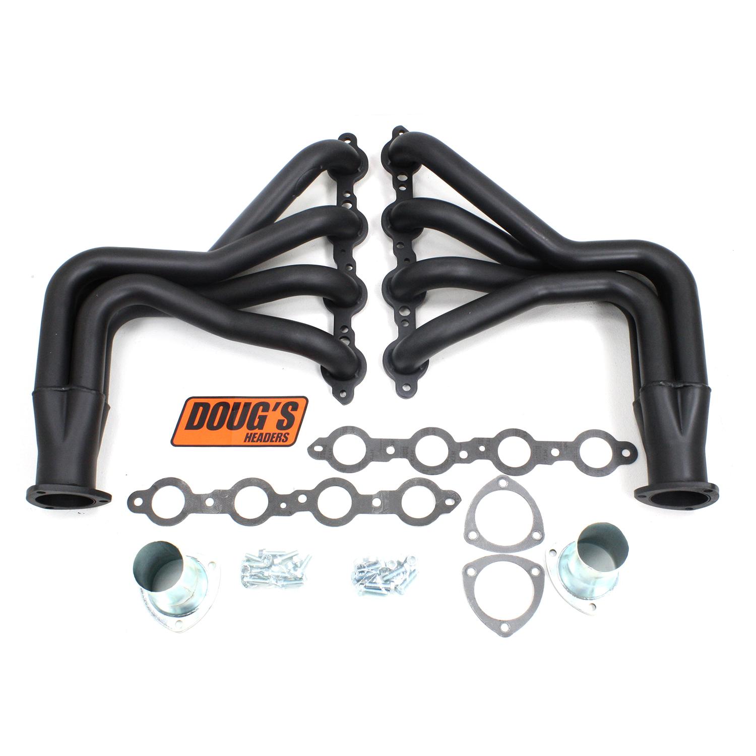 Doug's Long Tube Header Various Models 4.8-6.2 LS Engine Swap Mustang II Suspension 1 3/4" Primary 3" Collector Black Hi Temp Coated D3347-B   - D3347-B