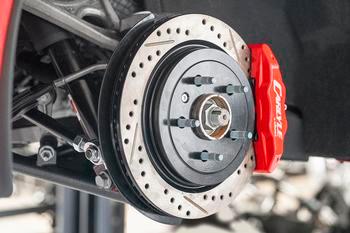 BMR Fabrication 15" Conversion Kit, Drilled Slotted Rotors, Red Calipers Black Hammertone (2014-2019 C7 Corvette Base) - DRP573H