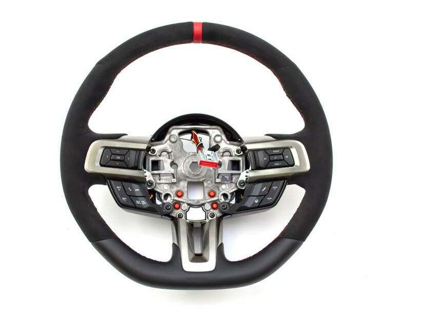 Steeda Q850 Loaded Alcantara Steering Wheel - Red Sightline (2018-2023 Mustang) - 555-8604