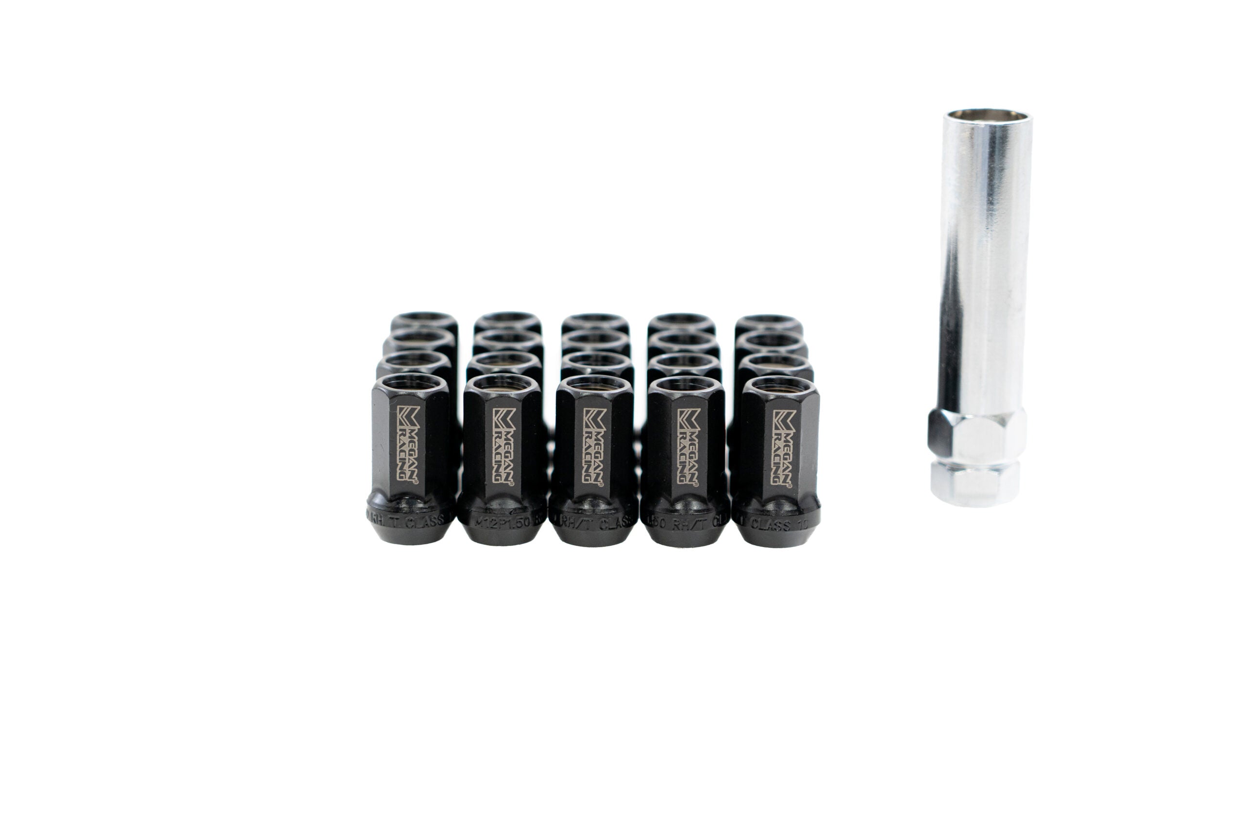 Megan Racing 35mm Heptagon Open-Ended Lug Nuts, M12x1.25, Black (20pc + Key) - MRS-LN-7M12125-O-B