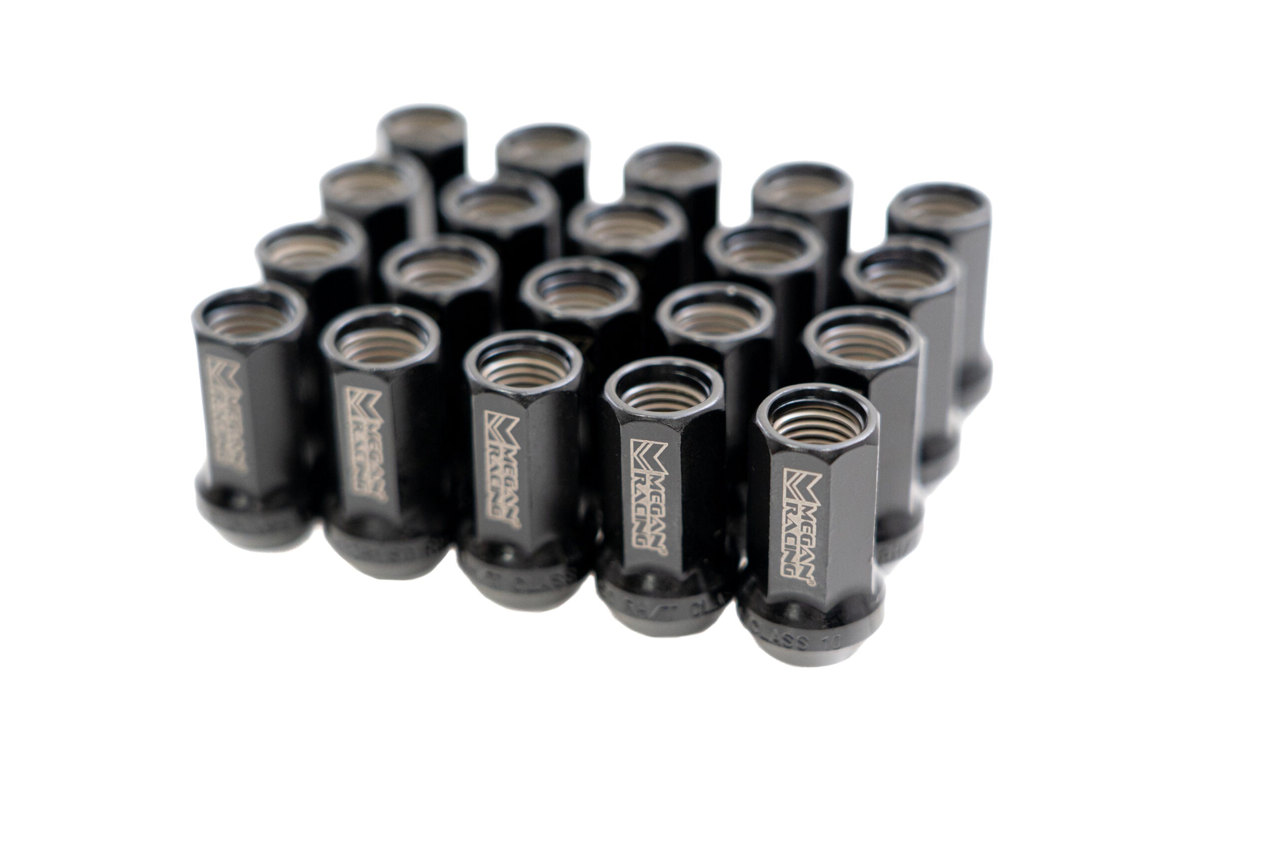 Megan Racing 35mm Heptagon Open-Ended Lug Nuts, M12x1.25, Black (20pc + Key) - MRS-LN-7M12125-O-B