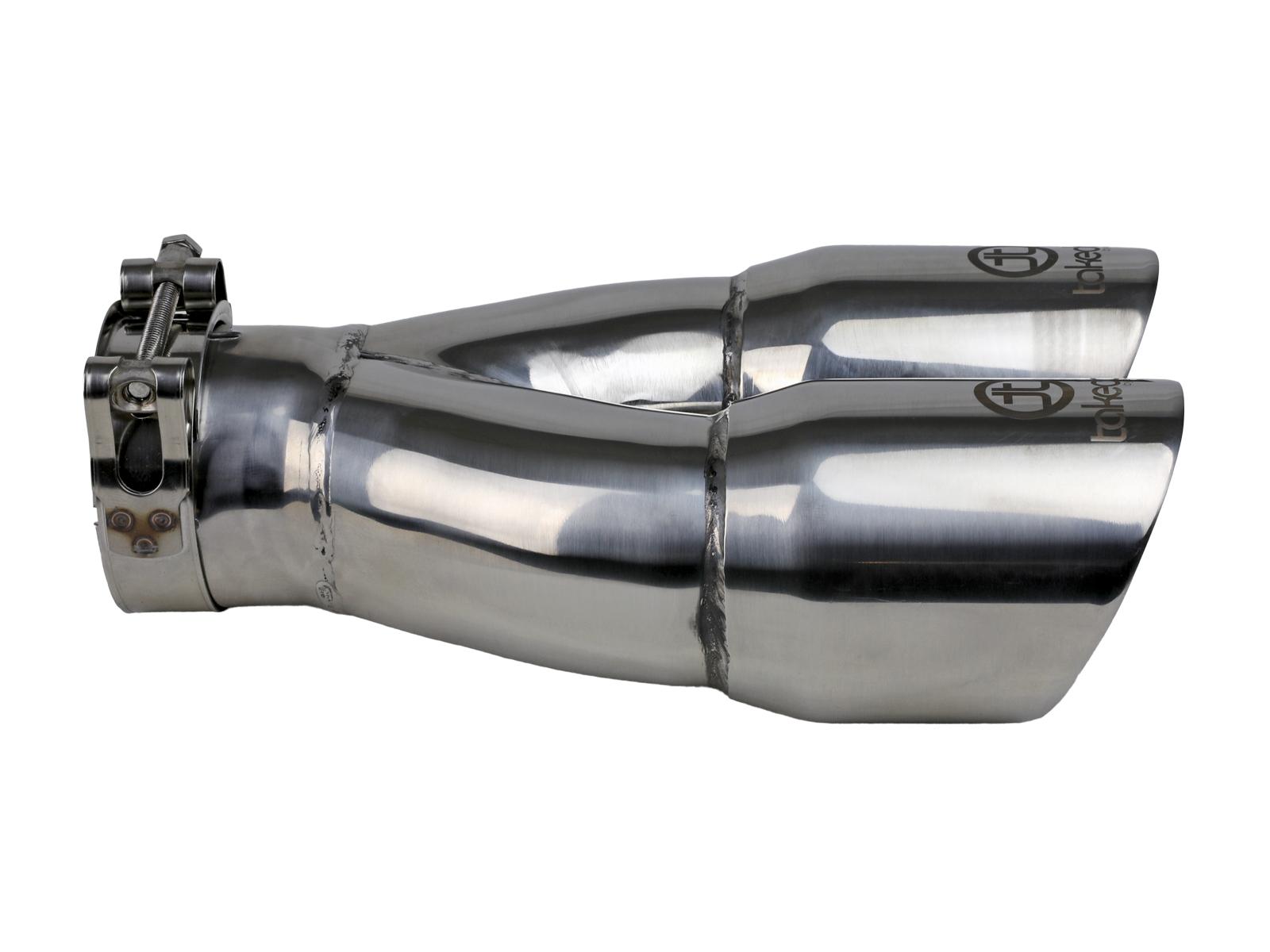 AFE Takeda 304 Stainless Steel Clamp-on Exhaust Tip Polished (2-1/2 IN Inlet x 3 IN Dual Outlet x 9-1/2 IN L) - 49T25364-P10